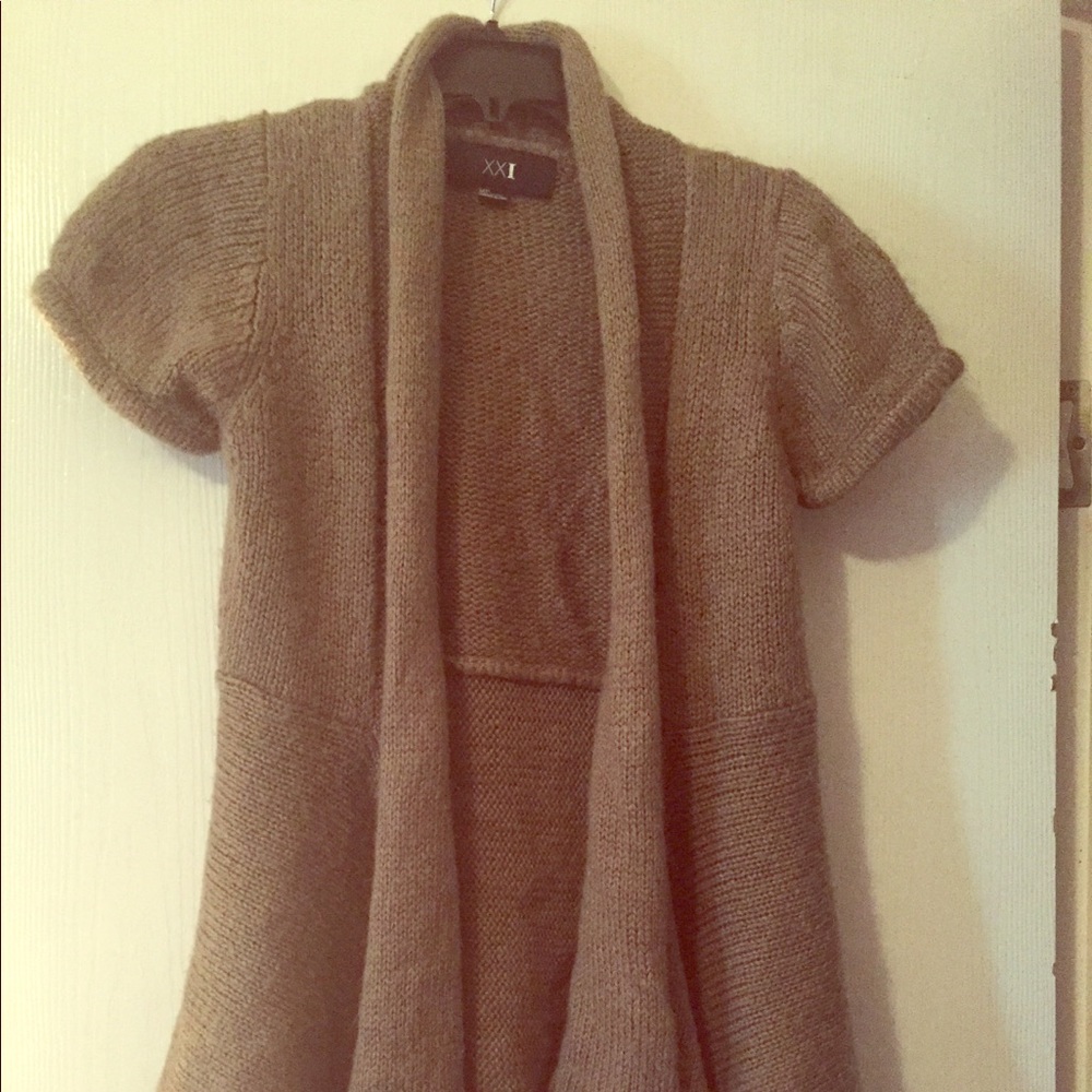 Light brown shirt sleeve sweater cardigan